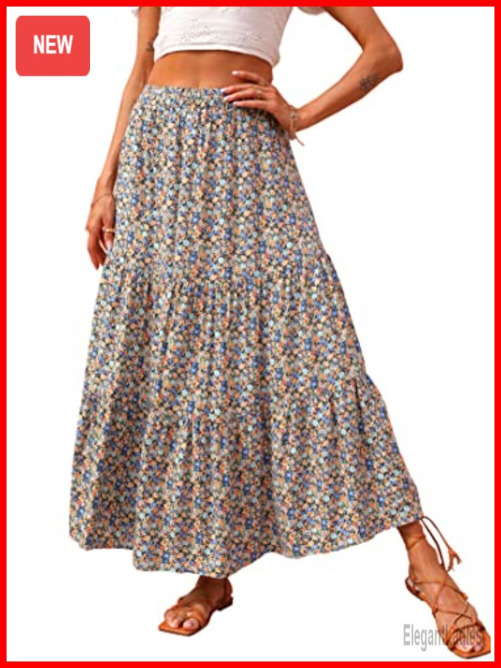 KIRUNDO Floral Maxi Skirt High Waisted Chiffon A-Line Summer Boho